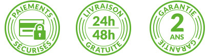 Livraison gratuite 48h, Garantie 2 ans, Déduction fiscale 50%
